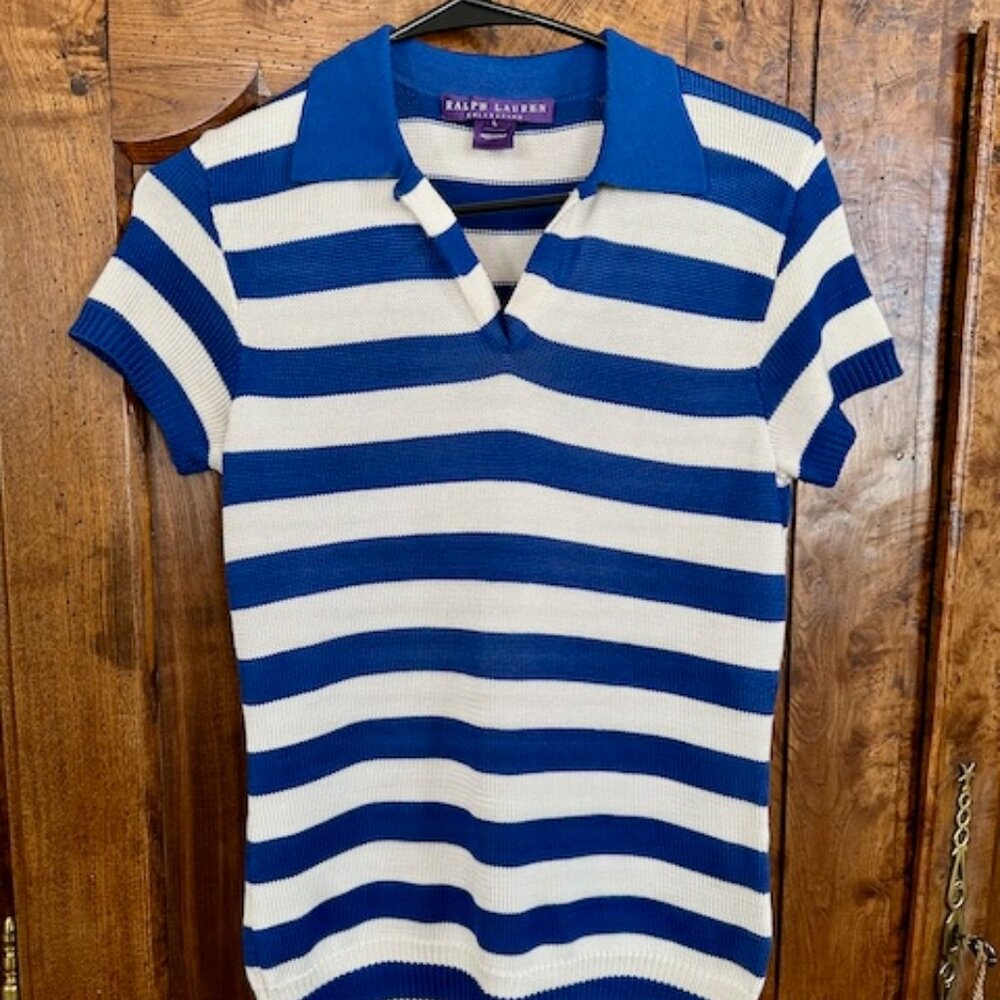 Ralph Lauren Collection Navy and White Striped Knit Top - Made in Italy
